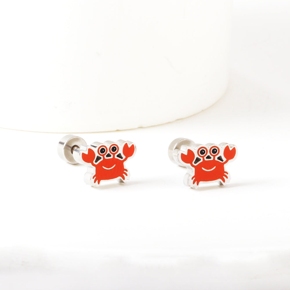 Stainless Steel 18k Gold Plated Crab Spiral Stud Hypoallergenic Kids enamel Girls Earrings