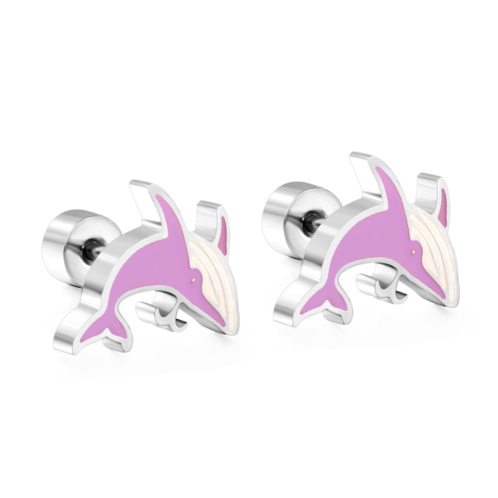 Hypoallergenic Girls Stainless Steel Shark Spiral Stud Earrings enamel kids Earrings