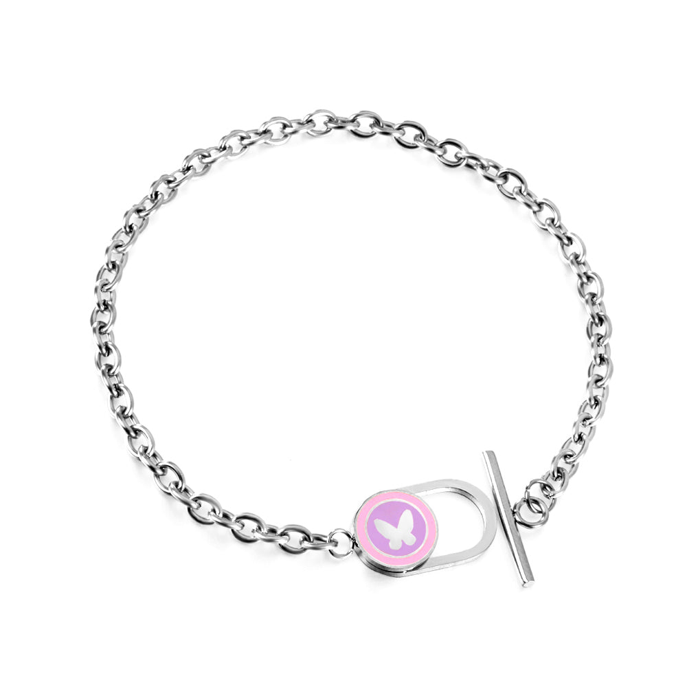 Stainless Steel Oval Hollow Round Mixed Color With Butterfly Accessory Bracelet