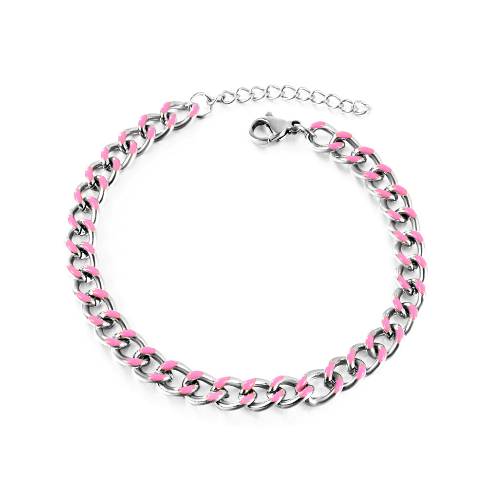 Stainless Steel Pink Drip Oil Bracelet Chain