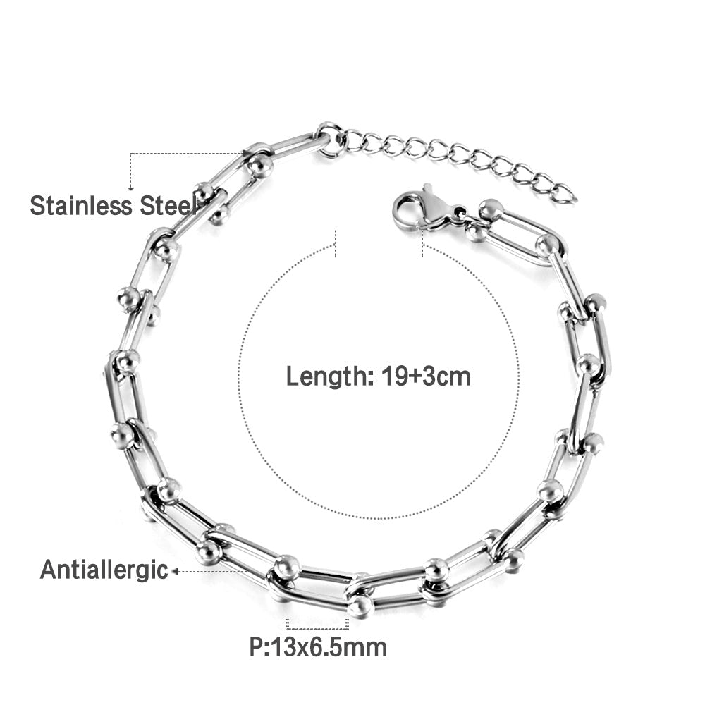 Wholesale Ason 5MM*18CM+3CM Chain Bracelets Stainless Steel for Men Women Party Gift Fashion Bangle Jewelry