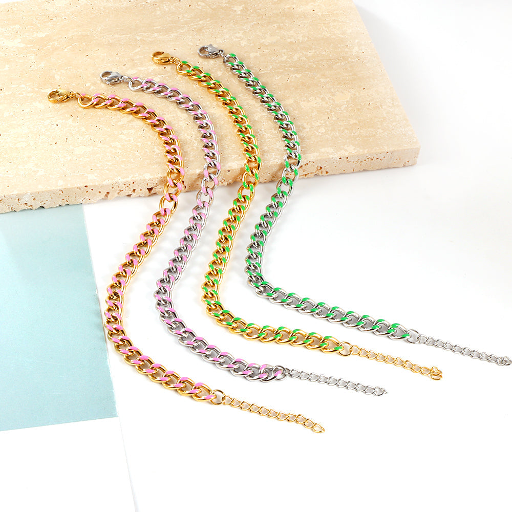 Stainless Steel Pink Drip Oil Bracelet Chain