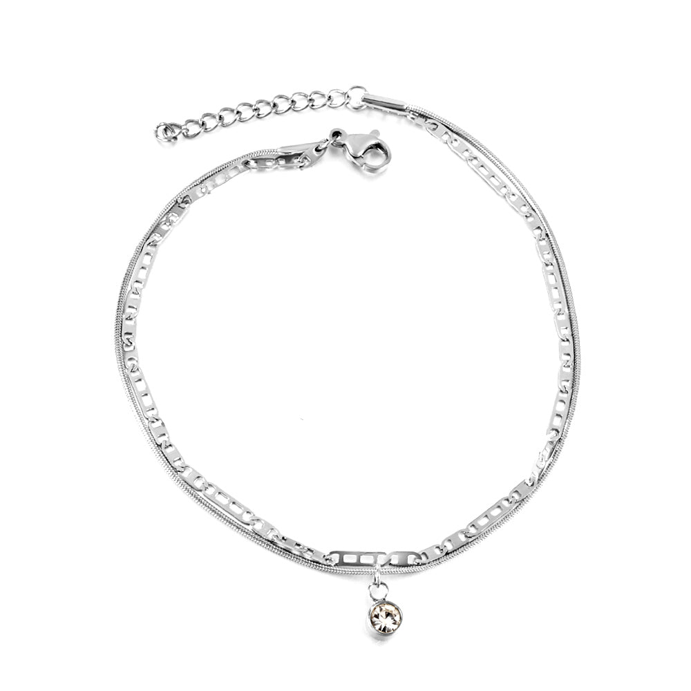 Stainless Steel White Diamond Accessory + Chain Double Anklet
