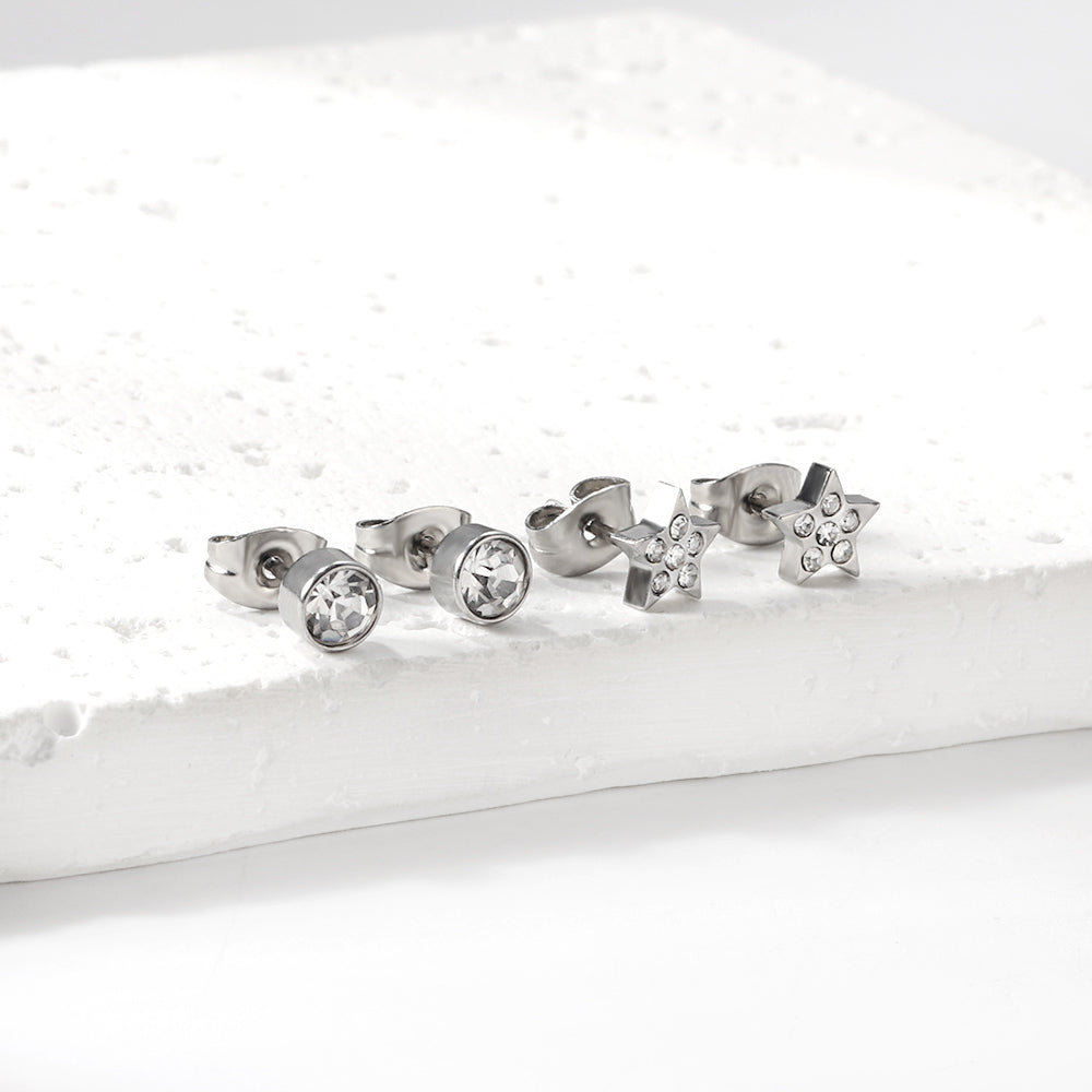 Pentagram + Cylinder Cut Earrings with Diamonds