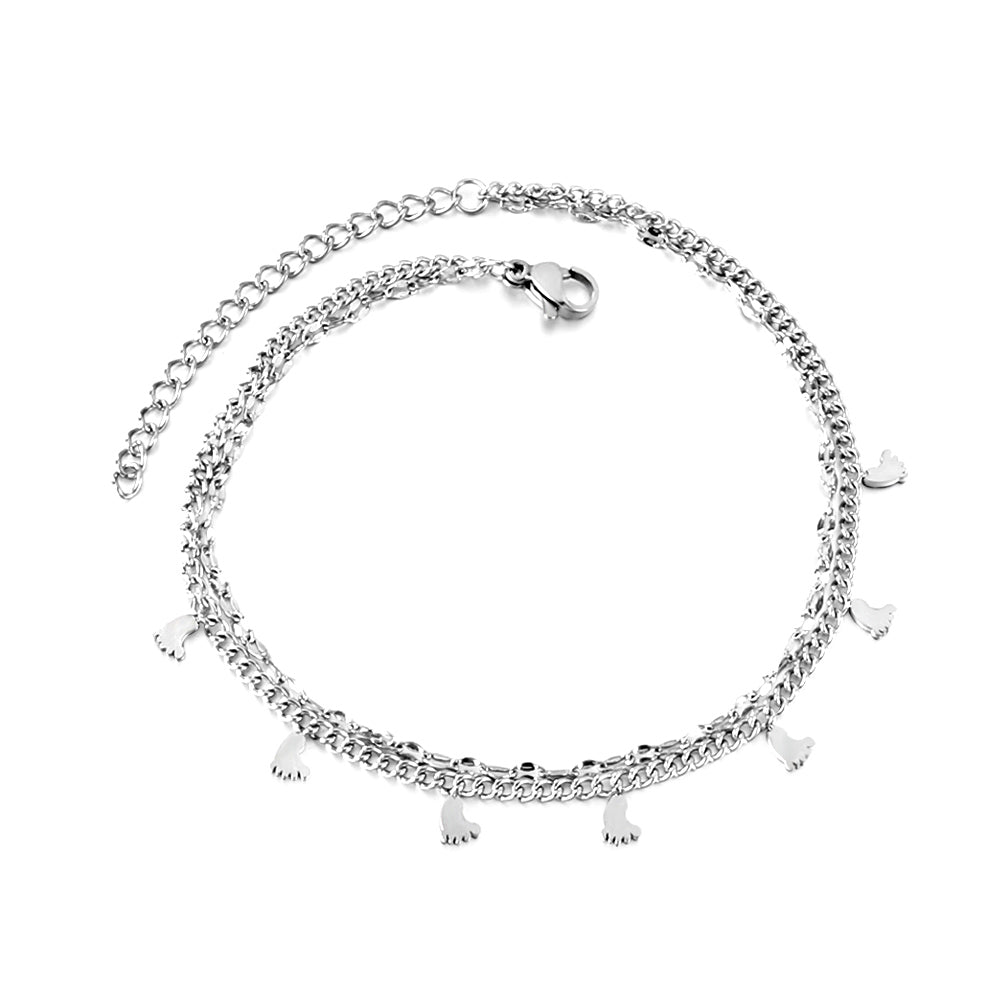 7 pcs foot chain + chain with double anklet 21+5cm gold color steel color