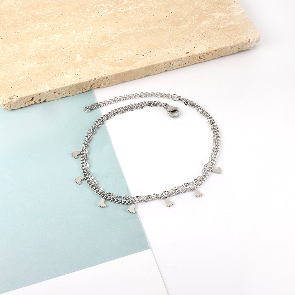 7 pcs foot chain + chain with double anklet 21+5cm gold color steel color