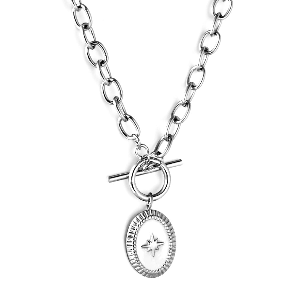 Wholesale Girls Kids Jewelry Stainless Steel Oval with Lucky Star Accessories Necklace