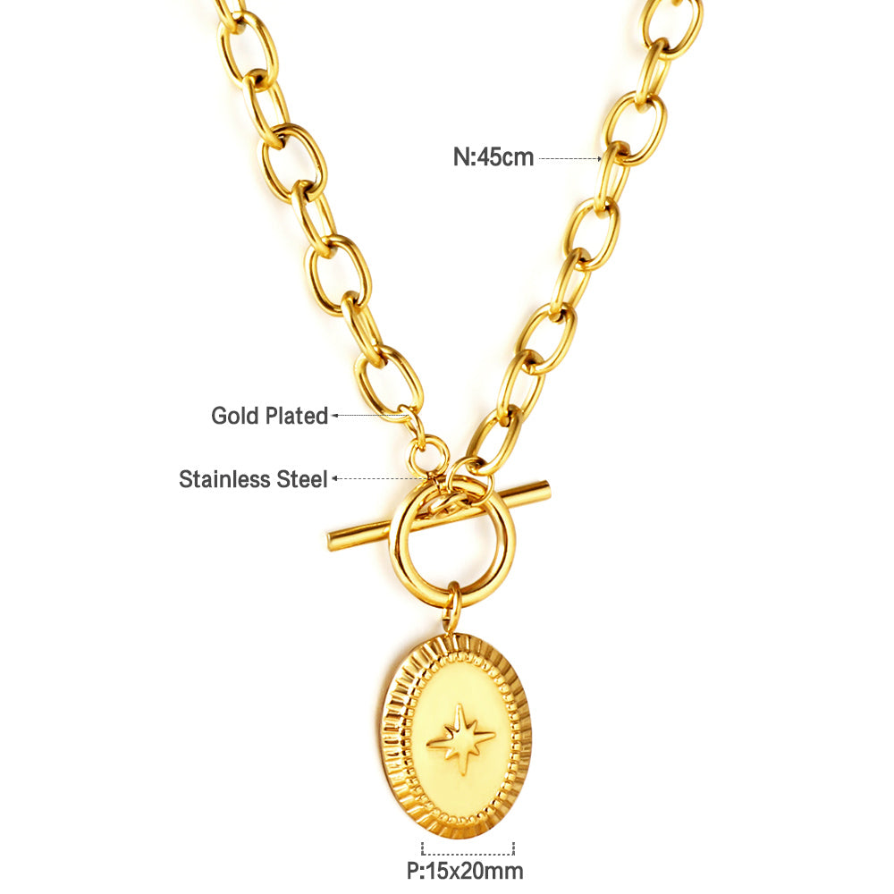 Wholesale Girls Kids Jewelry Stainless Steel Oval with Lucky Star Accessories Necklace