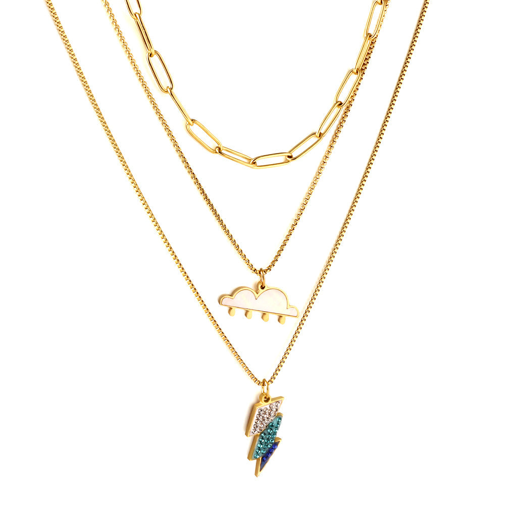 Girls Jewelry Stainless Steel Mixed Color Lightning + Cloud with Rain Accessories + Chain Three Chain Necklace