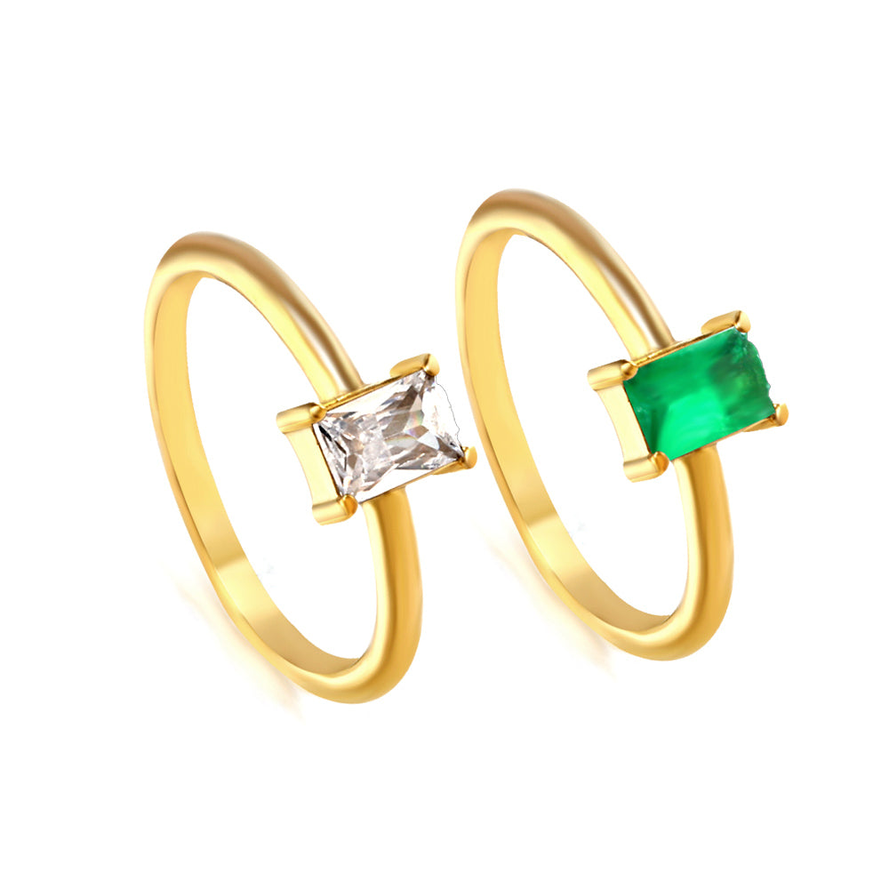 Stainless Steel Dark Green Bar Ring Vacuum Plated 18K Gold