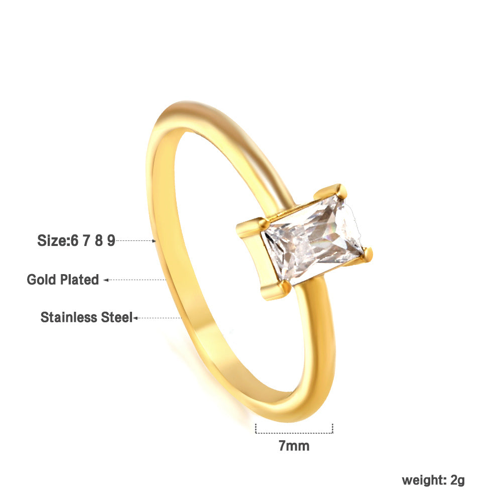 Stainless Steel Dark Green Bar Ring Vacuum Plated 18K Gold