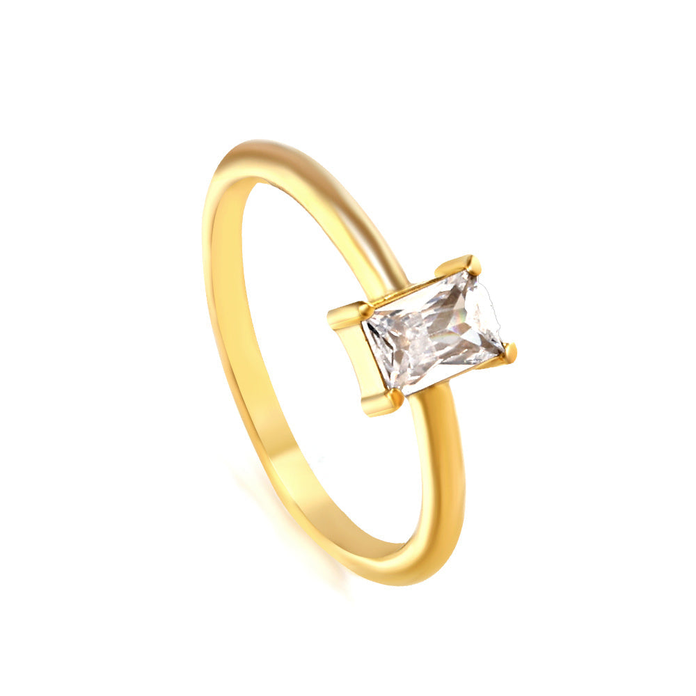 Stainless Steel Dark Green Bar Ring Vacuum Plated 18K Gold