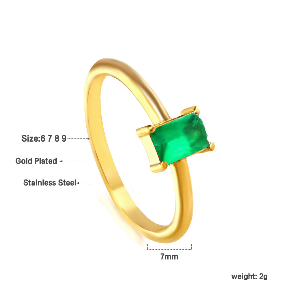 Stainless Steel Dark Green Bar Ring Vacuum Plated 18K Gold