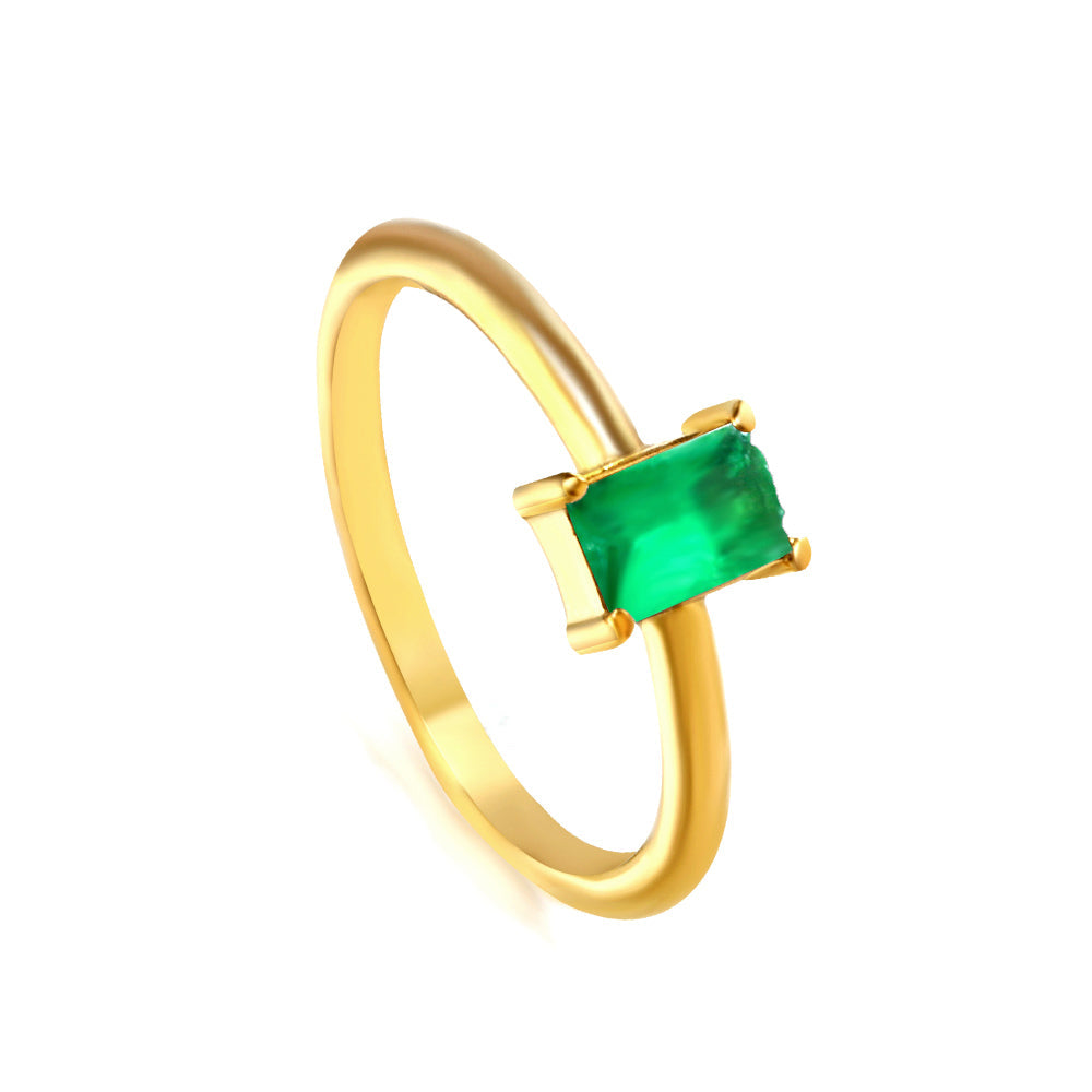 Stainless Steel Dark Green Bar Ring Vacuum Plated 18K Gold