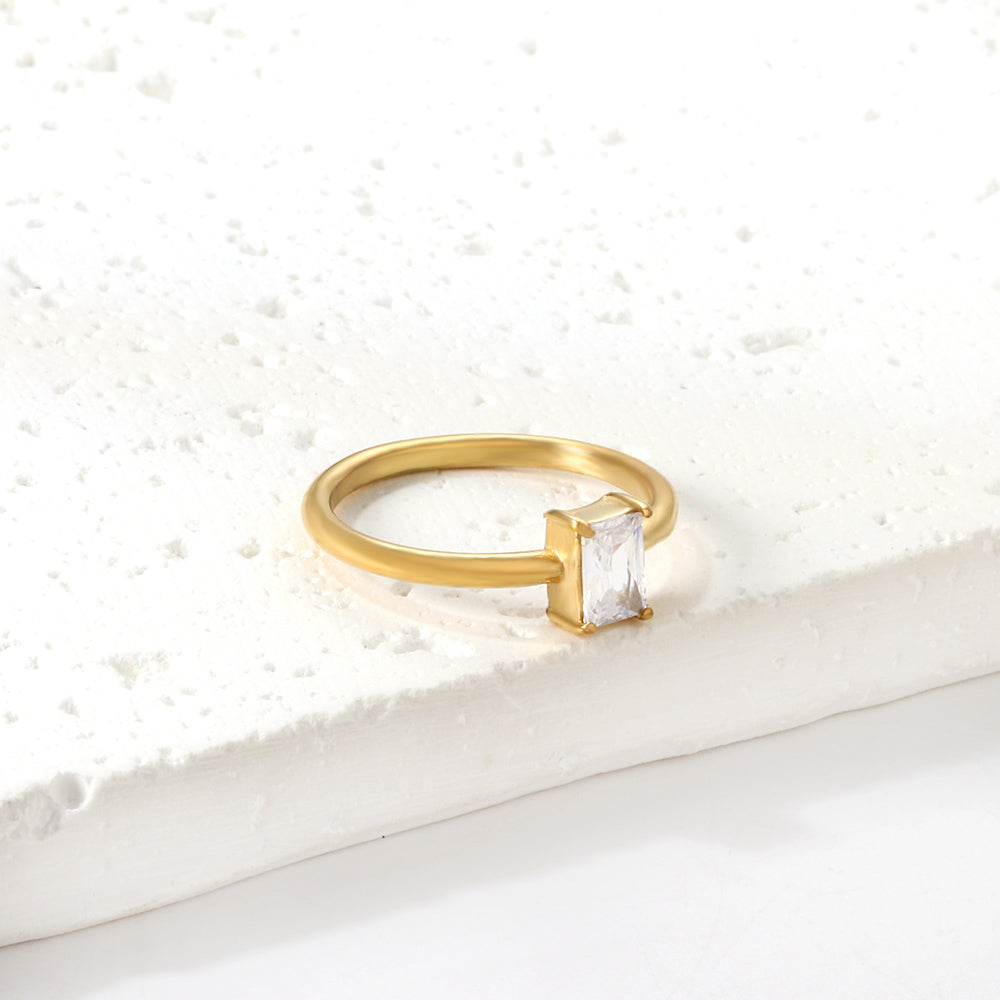 Stainless Steel Dark Green Bar Ring Vacuum Plated 18K Gold