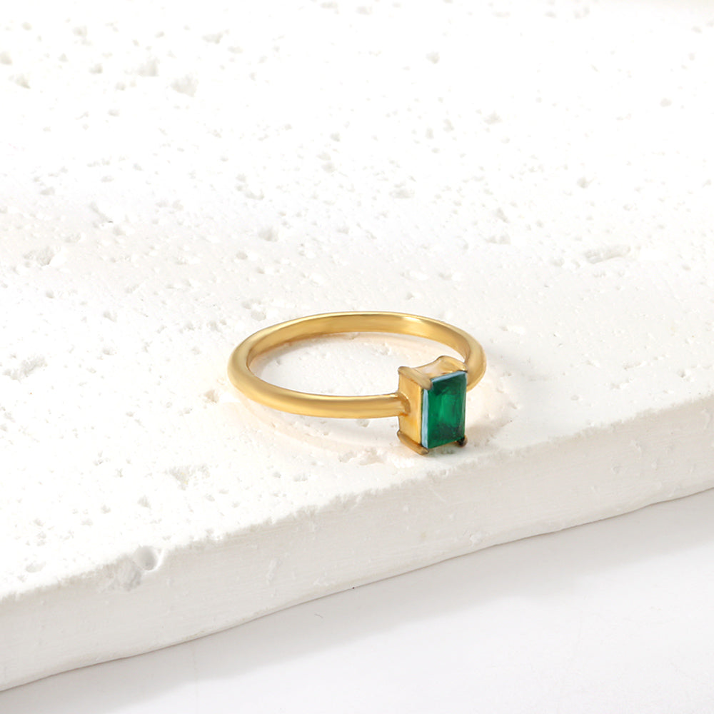 Stainless Steel Dark Green Bar Ring Vacuum Plated 18K Gold