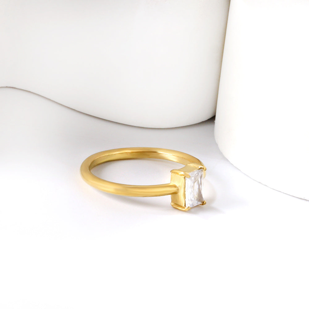 Stainless Steel Dark Green Bar Ring Vacuum Plated 18K Gold