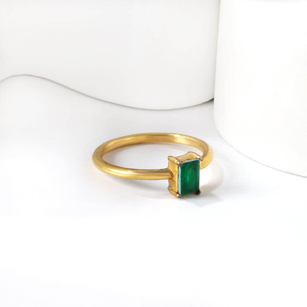 Stainless Steel Dark Green Bar Ring Vacuum Plated 18K Gold