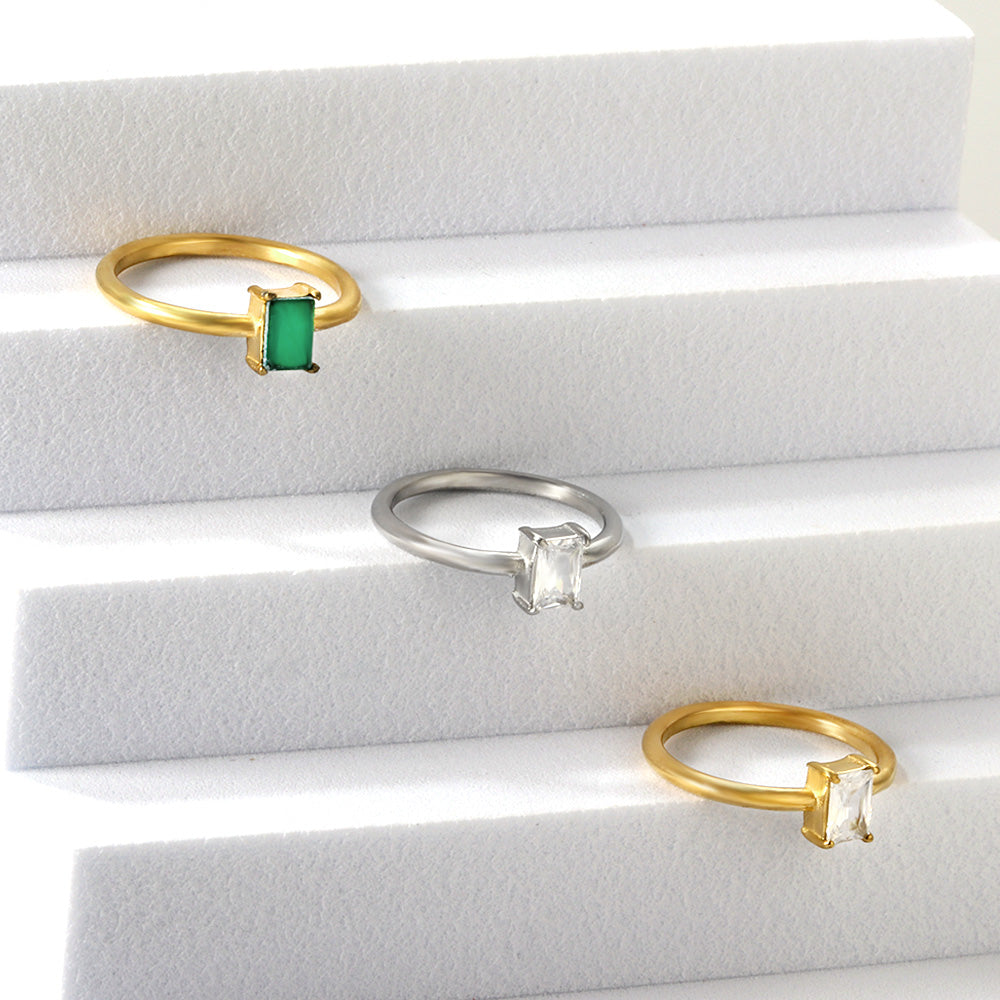 Stainless Steel Dark Green Bar Ring Vacuum Plated 18K Gold