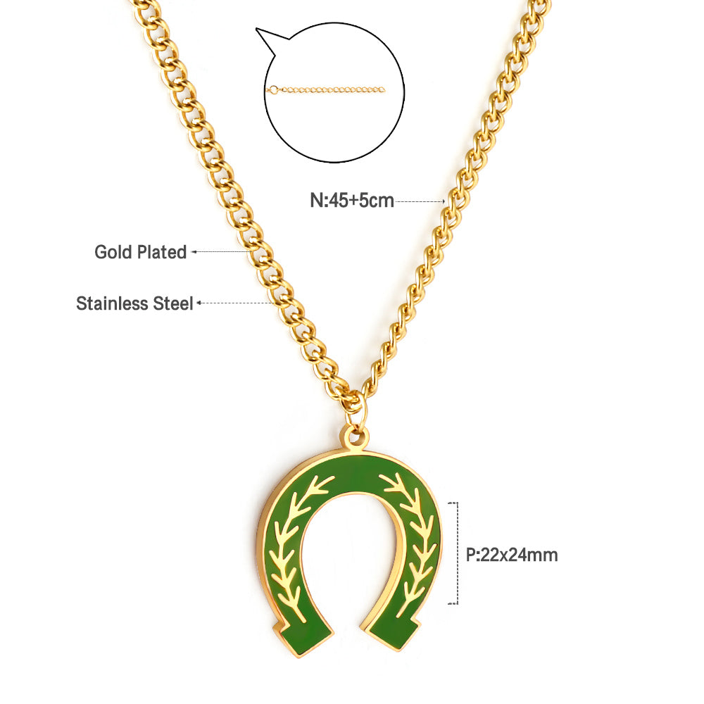 Teen Jewelry Stainless Steel Green Drop Oil Open Oval Willow Leaf Pattern Accessory Necklace
