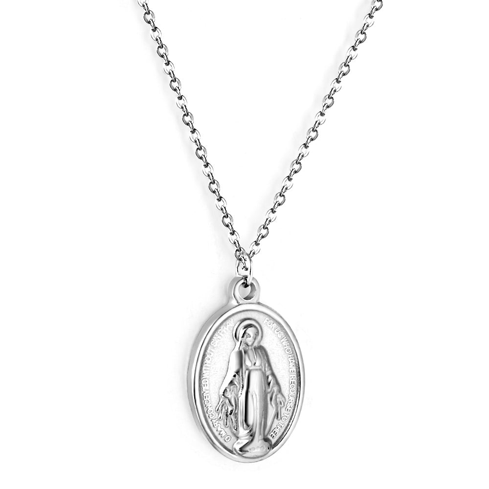 Stainless Steel Oval Accessories With Madonna Pattern Enamel Girls Jewelry Necklace