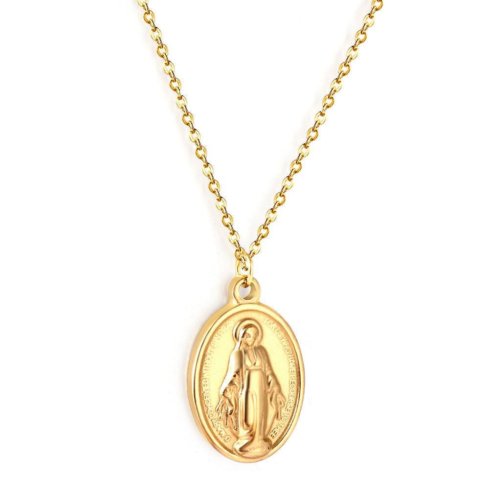 Stainless Steel Oval Accessories With Madonna Pattern Enamel Girls Jewelry Necklace