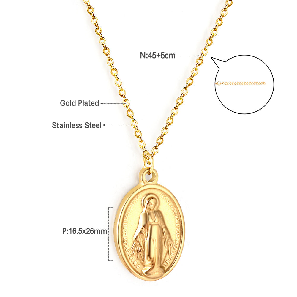Stainless Steel Oval Accessories With Madonna Pattern Enamel Girls Jewelry Necklace