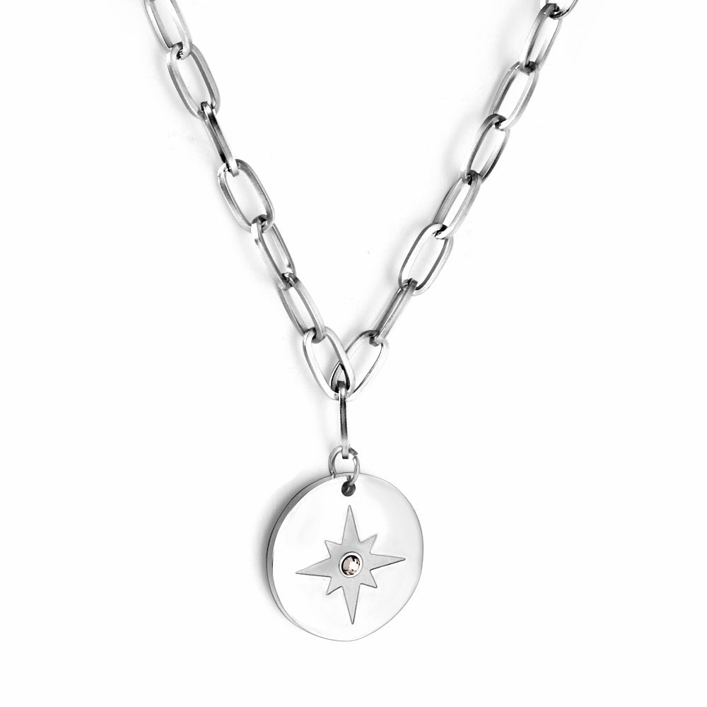 Girls Kids Jewelry Stainless Steel Round Accessories Lucky Star With Diamond Necklace