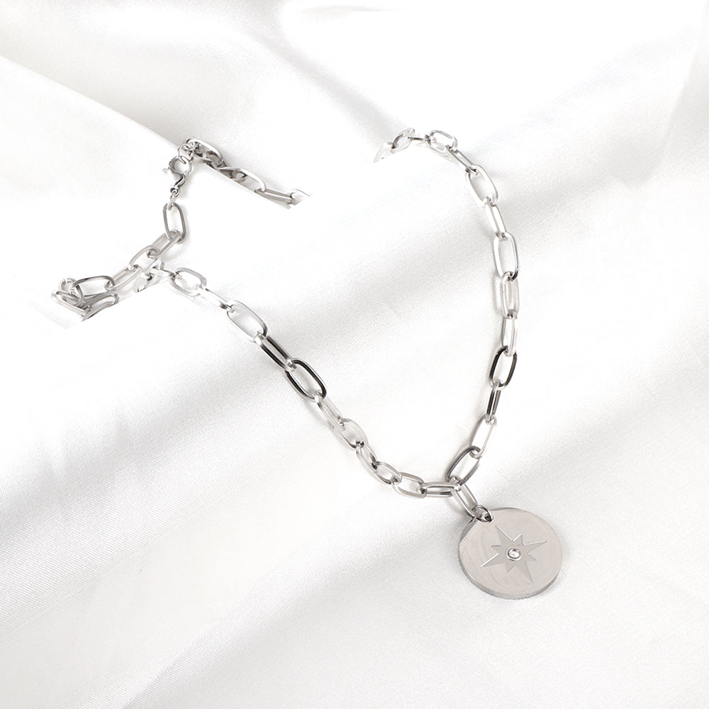 Girls Kids Jewelry Stainless Steel Round Accessories Lucky Star With Diamond Necklace