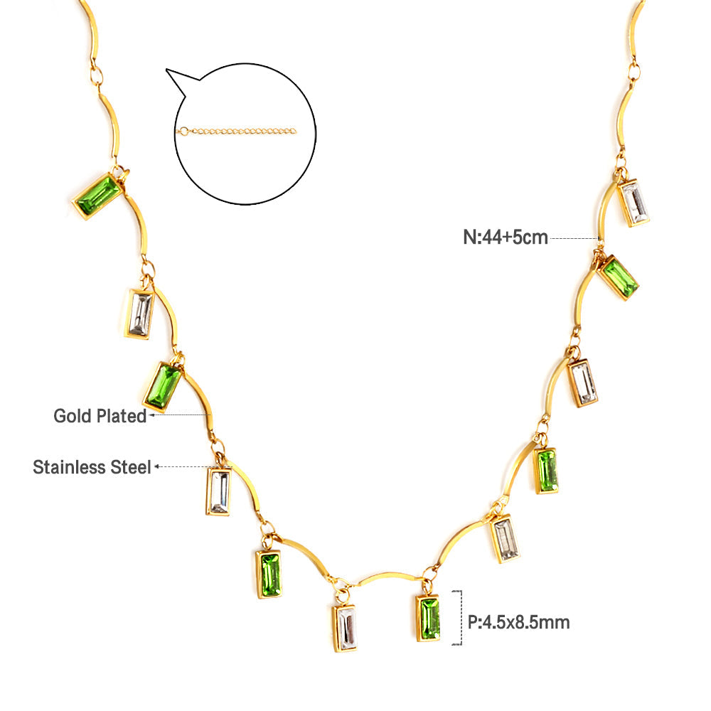 Girls Kids Stainless Steel 12 Rectangles Mixed Colors Square Diamonds Accessories Necklace