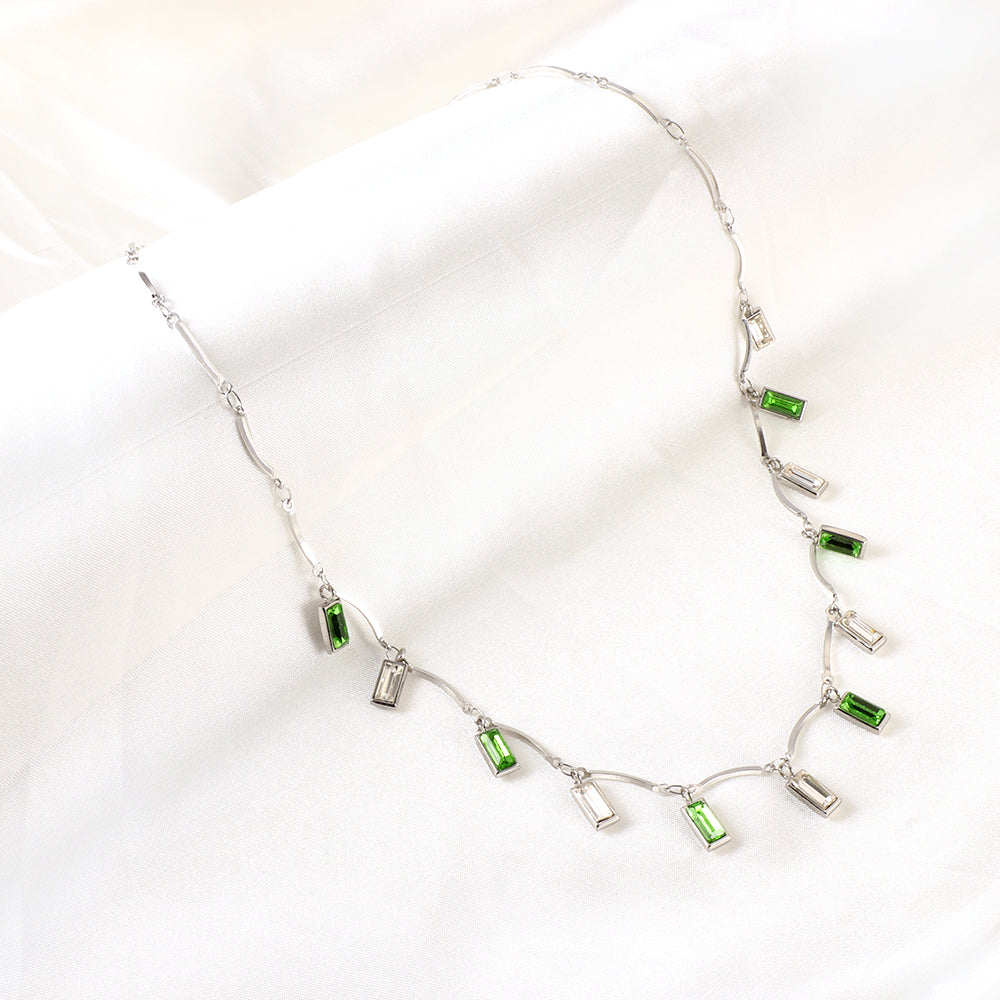 Girls Kids Stainless Steel 12 Rectangles Mixed Colors Square Diamonds Accessories Necklace
