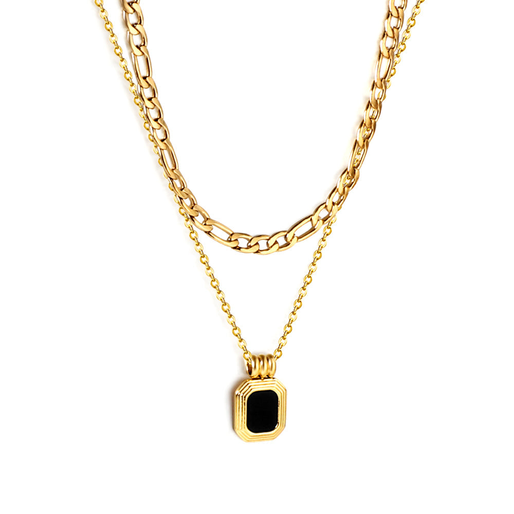 Rectangular Green Diamond Pendant with Chain Double Chain 44+40+5cm