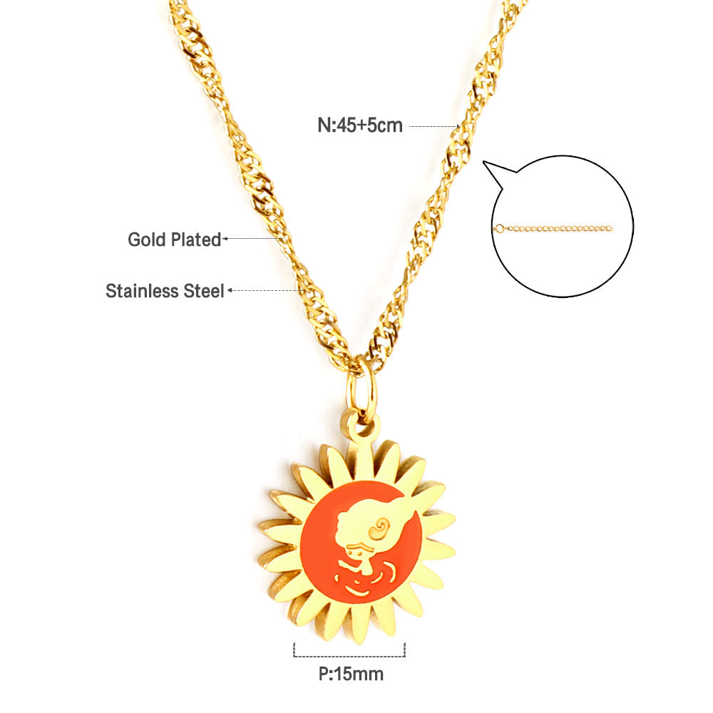 Girls Kids Jewelry Stainless Steel Orange Sun Accessory Necklace