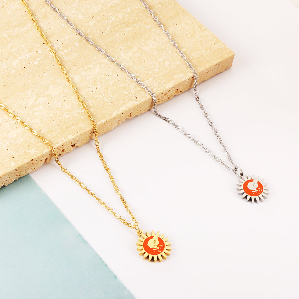 Girls Kids Jewelry Stainless Steel Orange Sun Accessory Necklace