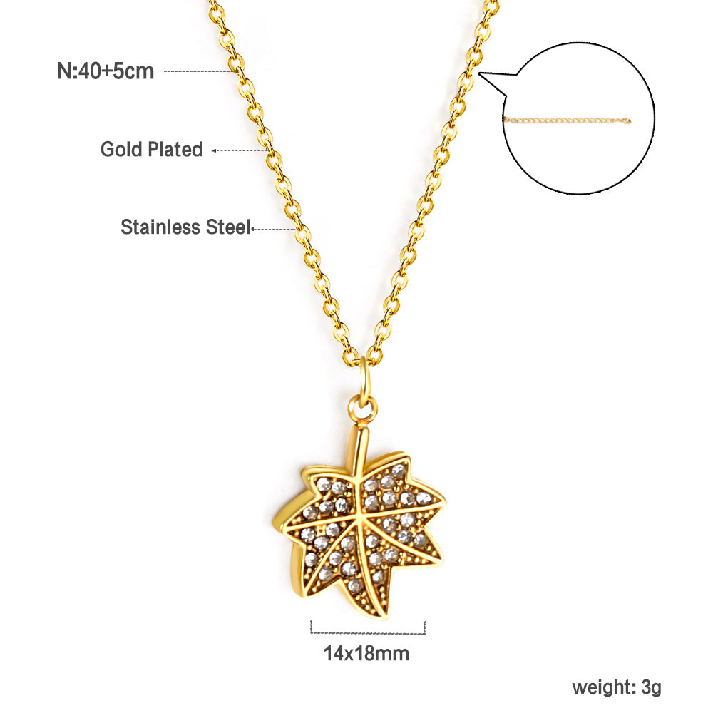 Red Diamond Maple Leaf Pendant Necklace 40+5cm