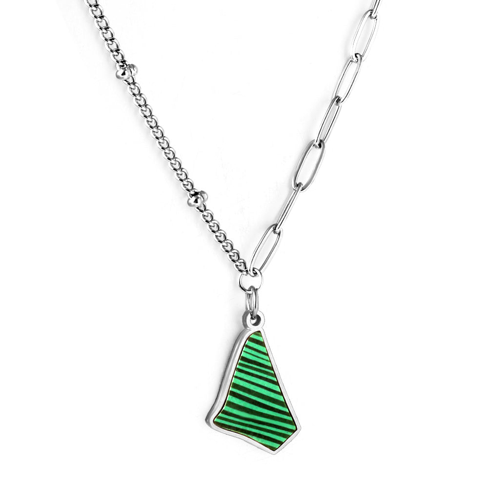 Enamel Girls Kids Jewelry Stainless Steel Irregular Triangle Green Shell Accessories Necklace