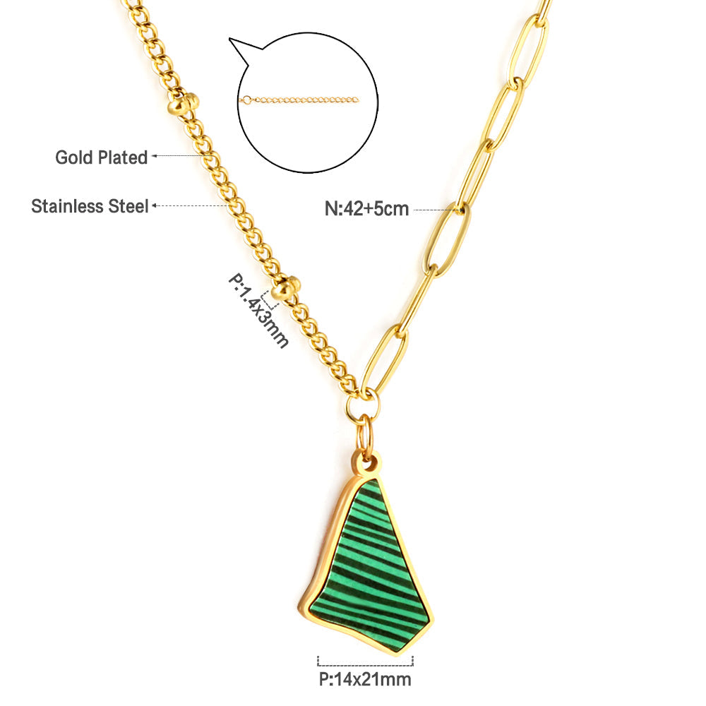 Enamel Girls Kids Jewelry Stainless Steel Irregular Triangle Green Shell Accessories Necklace