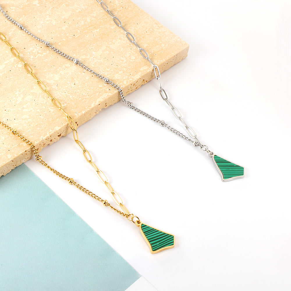 Enamel Girls Kids Jewelry Stainless Steel Irregular Triangle Green Shell Accessories Necklace