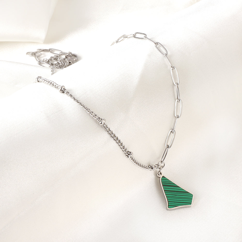 Enamel Girls Kids Jewelry Stainless Steel Irregular Triangle Green Shell Accessories Necklace