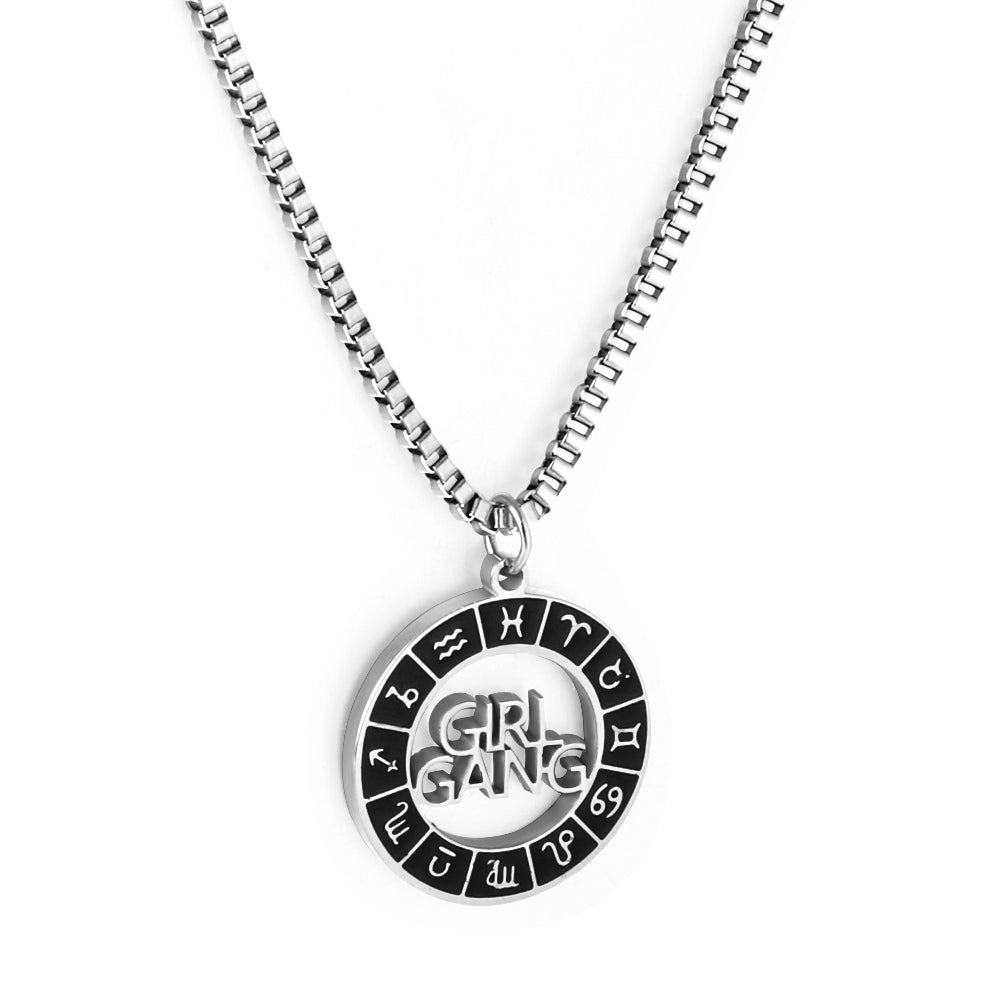 Stainless Girls Kids Jewelry Steel Black Round Hollow With Letters Accessory Necklace