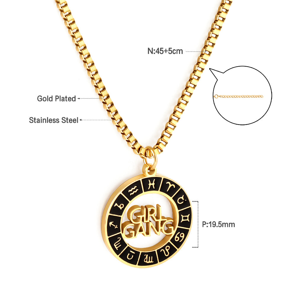 Stainless Girls Kids Jewelry Steel Black Round Hollow With Letters Accessory Necklace