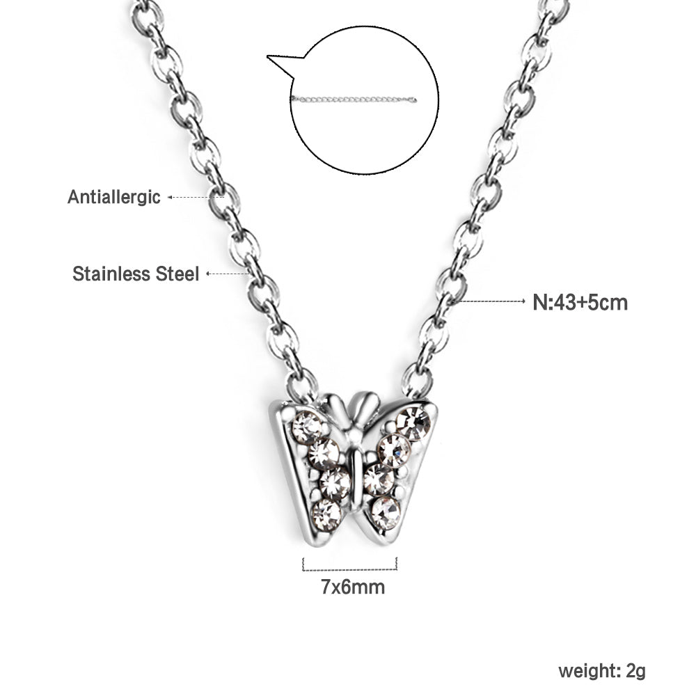 Butterfly Pendant with Diamond Necklace 43+5cm
