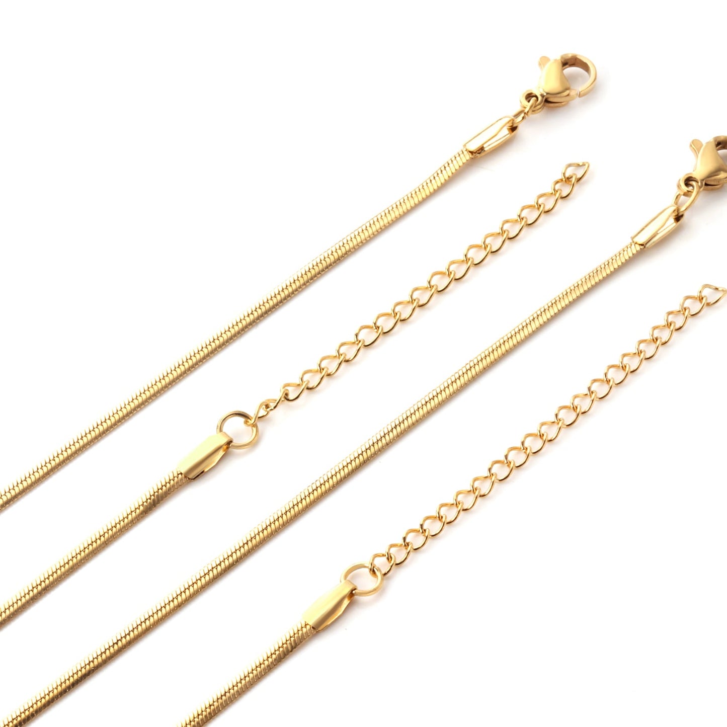 ASON 10pcs/Bulk Long Necklace Collar 2MM*45CM+5CM Matching Chain Gold & Steel Color Stainless Steel Necklace Wholesale