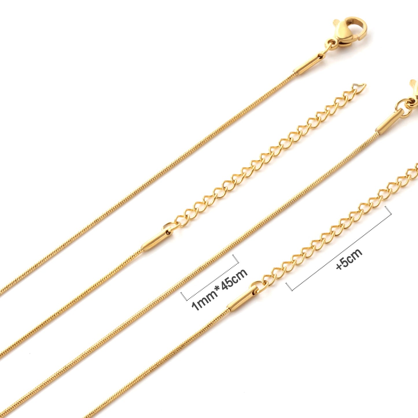 ASON 10pcs/bulk long necklace collar 1cm / 2cm*45cm+5cm matching chain gold & steel color stainless steel necklace wholesale