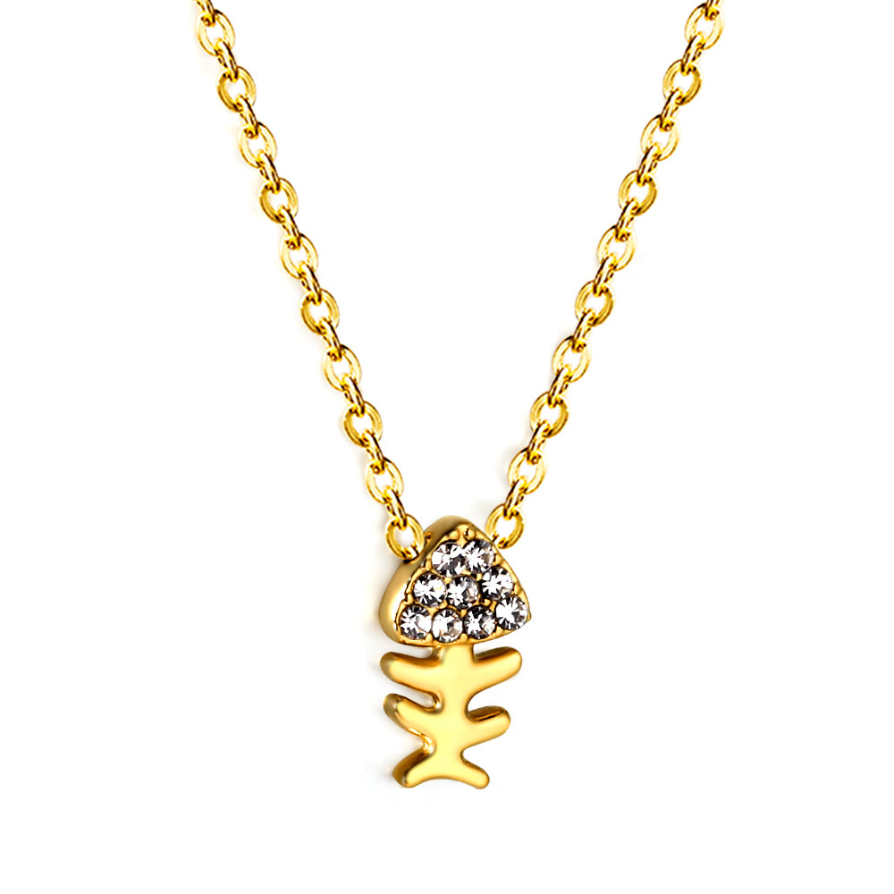 Fishbone Pendant with Diamond Necklace 43+5cm