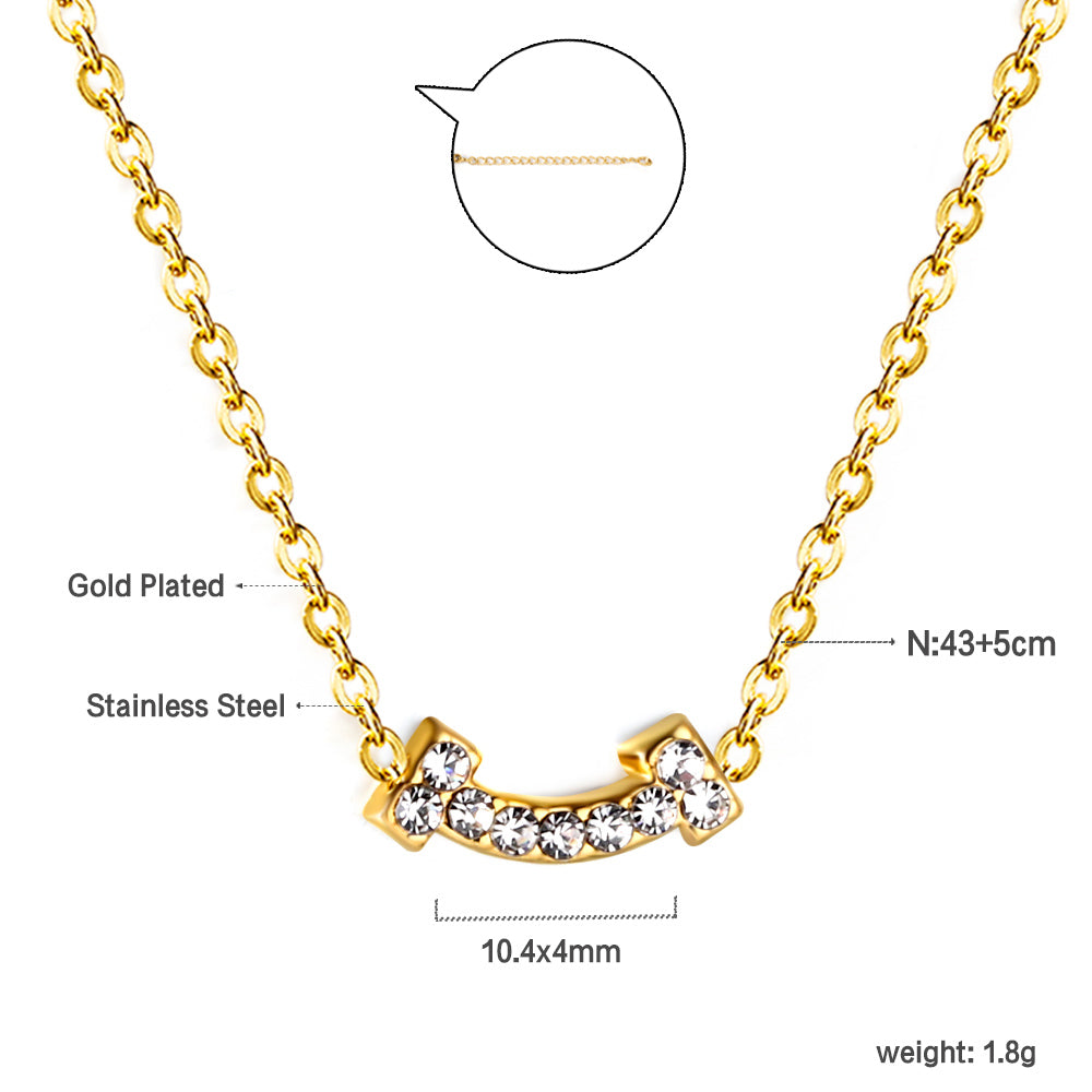 43+5cm 18K Gold Plated Necklace Stainless Steel Pendant Diamond Bone Necklace
