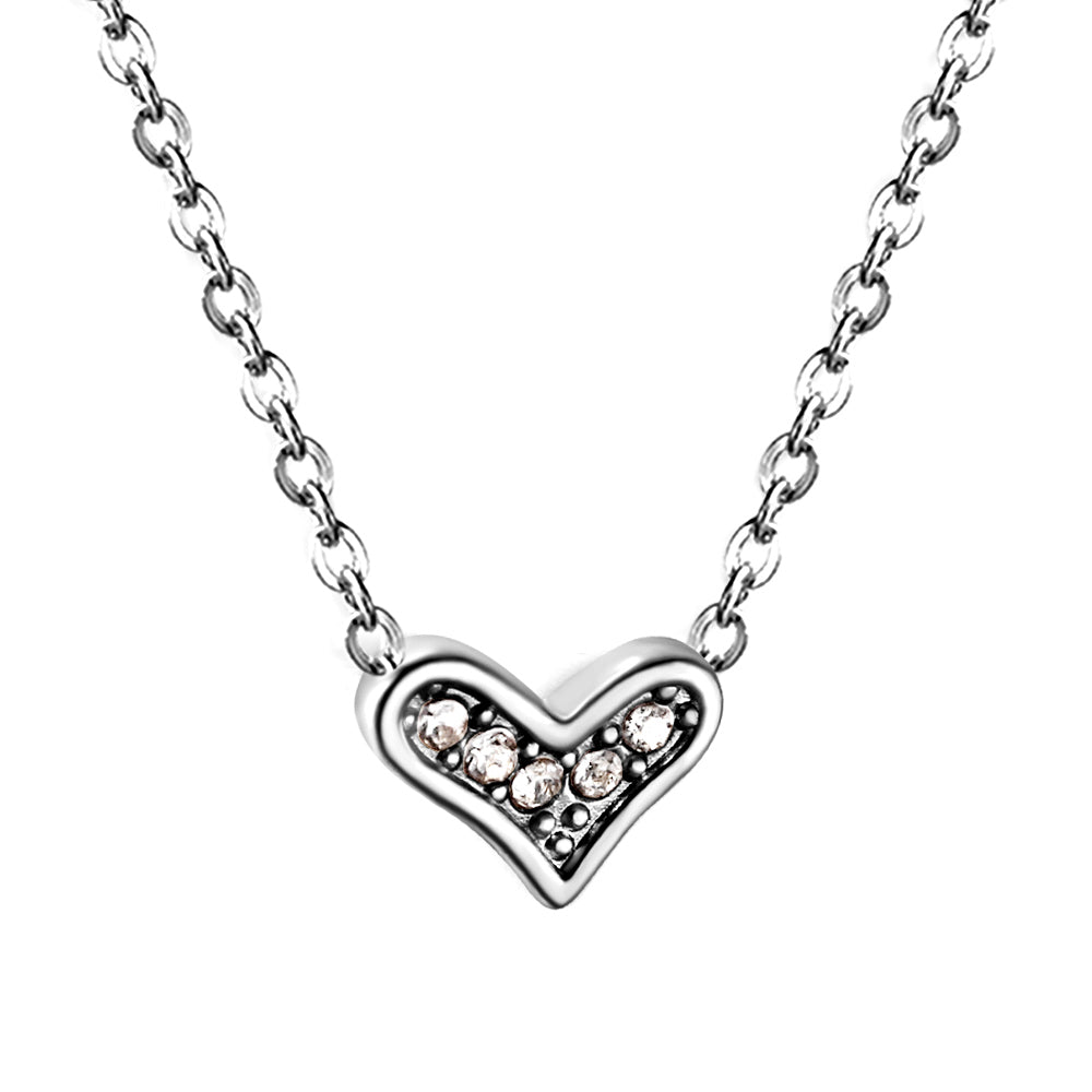 Crooked Heart Pendant with Diamond Necklace 43+5cm