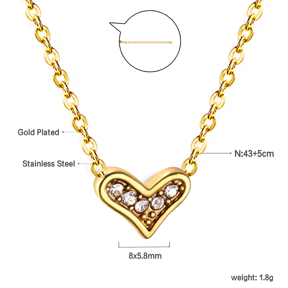 Crooked Heart Pendant with Diamond Necklace 43+5cm