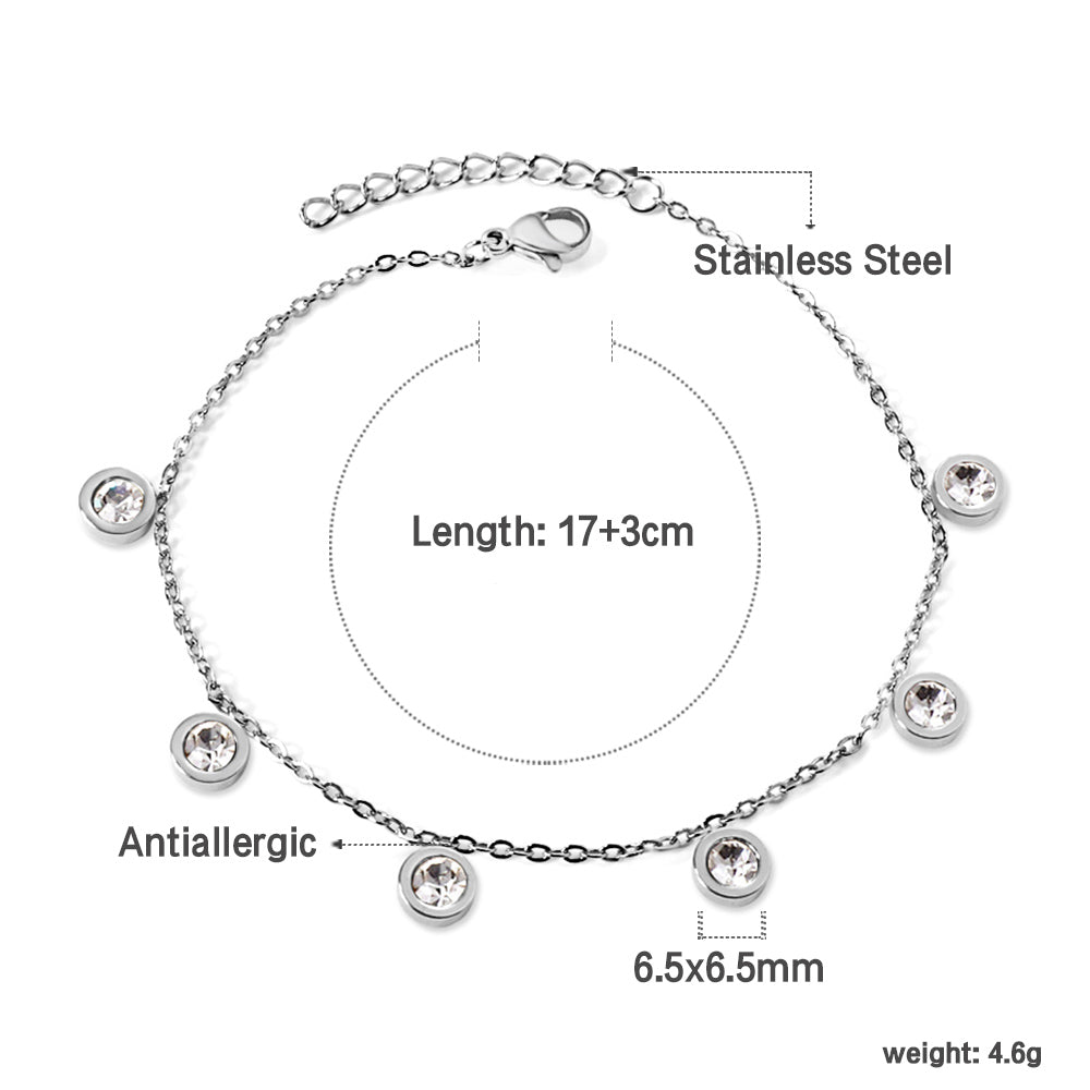 6 Cylindrical White Diamonds Bracelet 17+3cm
