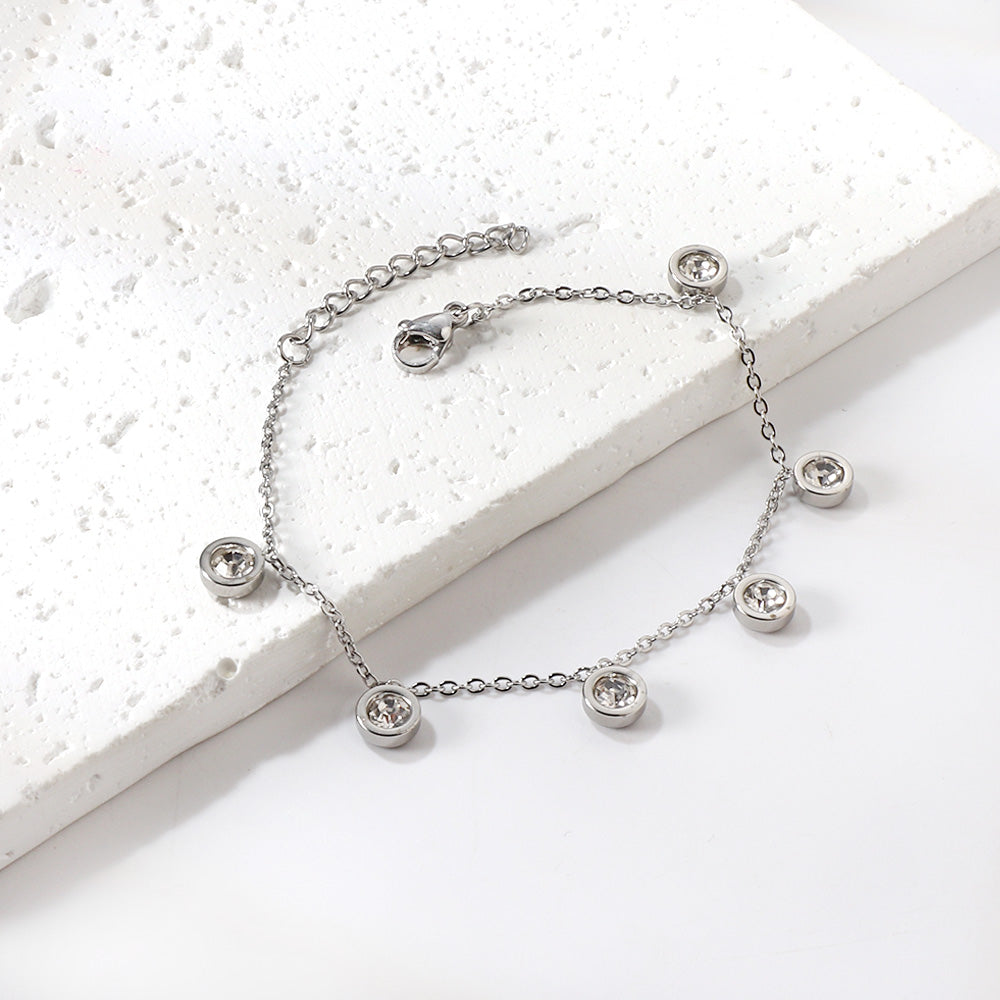 6 Cylindrical White Diamonds Bracelet 17+3cm